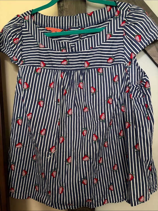 Modcloth Tops - Modcloth Navy & White Striped Blouse with Red Strawberry Print